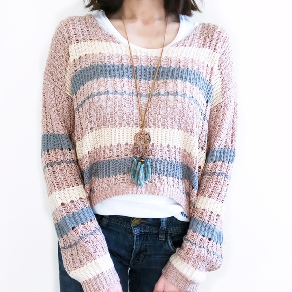 Freshman Sweaters - SALE 💖Gentle Pink and Blue Stripe Knit Sweater